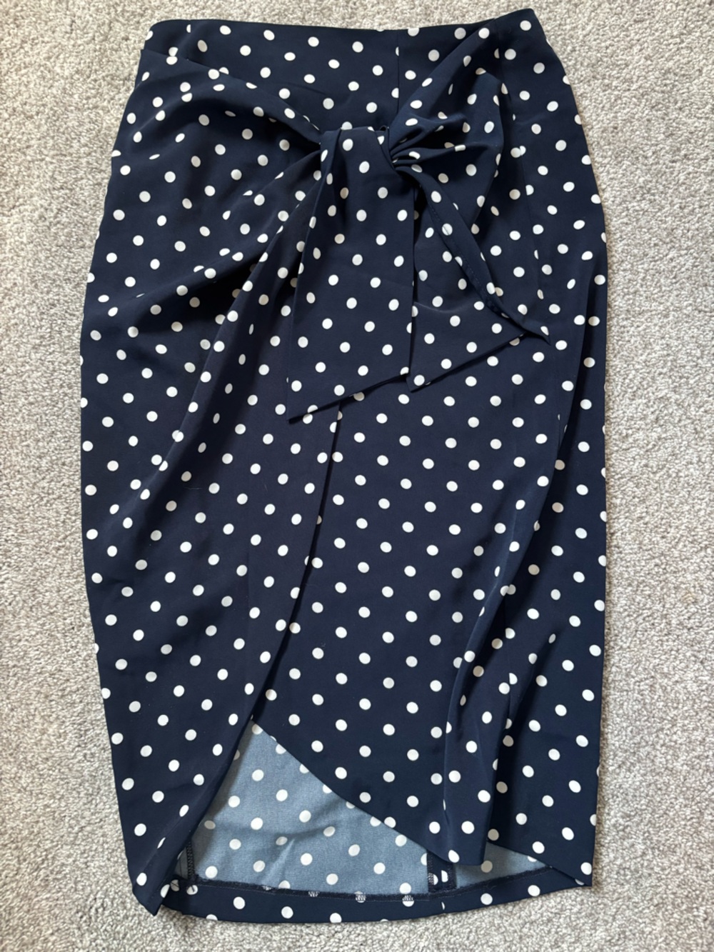 Dynamite Navy Blue Polka Dot Tie-Front Pencil Skirt